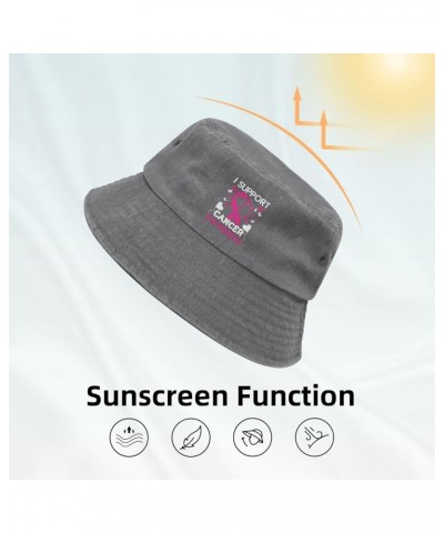 I Support Cancer Awareness Bucket Hat for Women Men Summer Travel Sun Hat Outdoor Cap Funny Bucket Hats Gray $12.48 Bucket Hats