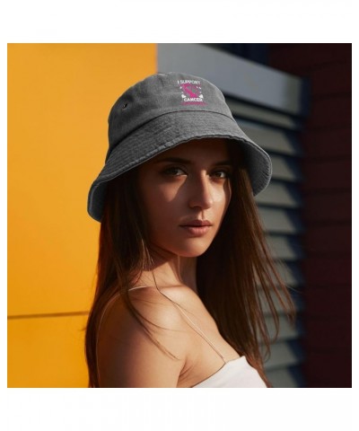 I Support Cancer Awareness Bucket Hat for Women Men Summer Travel Sun Hat Outdoor Cap Funny Bucket Hats Gray $12.48 Bucket Hats