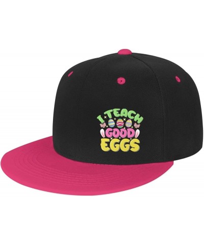 I Teach Good Eggs Snapback Hats for Men Women Hat Baseball Cap Flat Bill Visor White Hat Pink $10.84 Baseball Caps