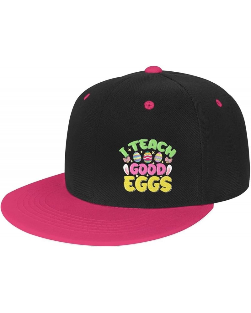 I Teach Good Eggs Snapback Hats for Men Women Hat Baseball Cap Flat Bill Visor White Hat Pink $10.84 Baseball Caps