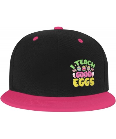 I Teach Good Eggs Snapback Hats for Men Women Hat Baseball Cap Flat Bill Visor White Hat Pink $10.84 Baseball Caps