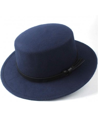 Classic Fedora Hat Men Women Fashion Winter Flat Top Hat Wide Brim Hat Panama Hat Wool Cap Fedora Hat Size 56-58CM (Color : R...