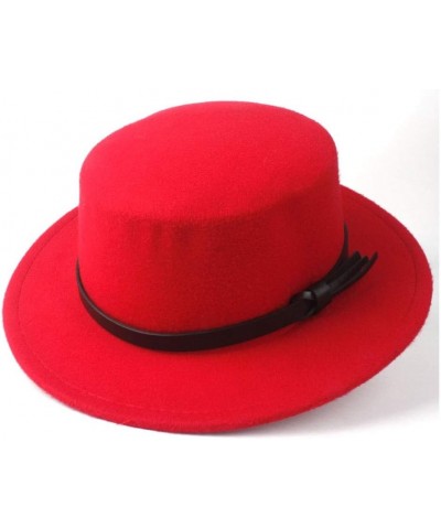 Classic Fedora Hat Men Women Fashion Winter Flat Top Hat Wide Brim Hat Panama Hat Wool Cap Fedora Hat Size 56-58CM (Color : R...