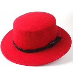 Classic Fedora Hat Men Women Fashion Winter Flat Top Hat Wide Brim Hat Panama Hat Wool Cap Fedora Hat Size 56-58CM (Color : R...