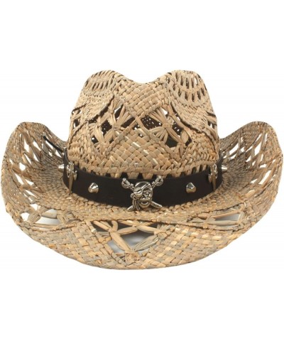 Classic Hollow Western Cowboy Hat Handwork Straw Summer Beach Lifeguard Cowgirl Hat with Leather Band Trim Unisex 16 $23.02 C...