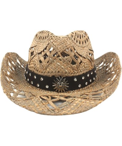 Classic Hollow Western Cowboy Hat Handwork Straw Summer Beach Lifeguard Cowgirl Hat with Leather Band Trim Unisex 16 $23.02 C...