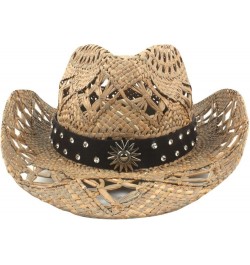 Classic Hollow Western Cowboy Hat Handwork Straw Summer Beach Lifeguard Cowgirl Hat with Leather Band Trim Unisex 16 $23.02 C...