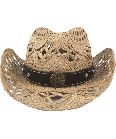 Classic Hollow Western Cowboy Hat Handwork Straw Summer Beach Lifeguard Cowgirl Hat with Leather Band Trim Unisex 16 $23.02 C...