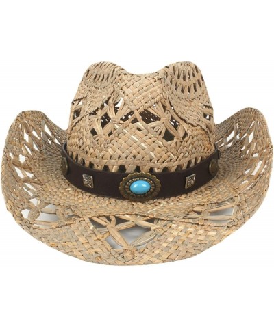 Classic Hollow Western Cowboy Hat Handwork Straw Summer Beach Lifeguard Cowgirl Hat with Leather Band Trim Unisex 16 $23.02 C...