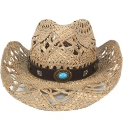 Classic Hollow Western Cowboy Hat Handwork Straw Summer Beach Lifeguard Cowgirl Hat with Leather Band Trim Unisex 16 $23.02 C...