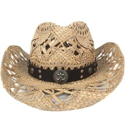 Classic Hollow Western Cowboy Hat Handwork Straw Summer Beach Lifeguard Cowgirl Hat with Leather Band Trim Unisex 16 $23.02 C...