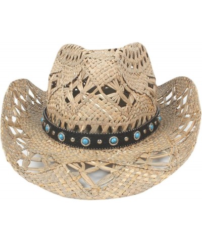 Classic Hollow Western Cowboy Hat Handwork Straw Summer Beach Lifeguard Cowgirl Hat with Leather Band Trim Unisex 16 $23.02 C...