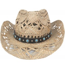 Classic Hollow Western Cowboy Hat Handwork Straw Summer Beach Lifeguard Cowgirl Hat with Leather Band Trim Unisex 16 $23.02 C...