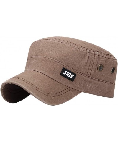 Mens Fashion Casual Cotton Flat Top Sunshade Washing Hat Hiking Hat Hat Old Man Hat for Men Brown-a $10.98 Sun Hats