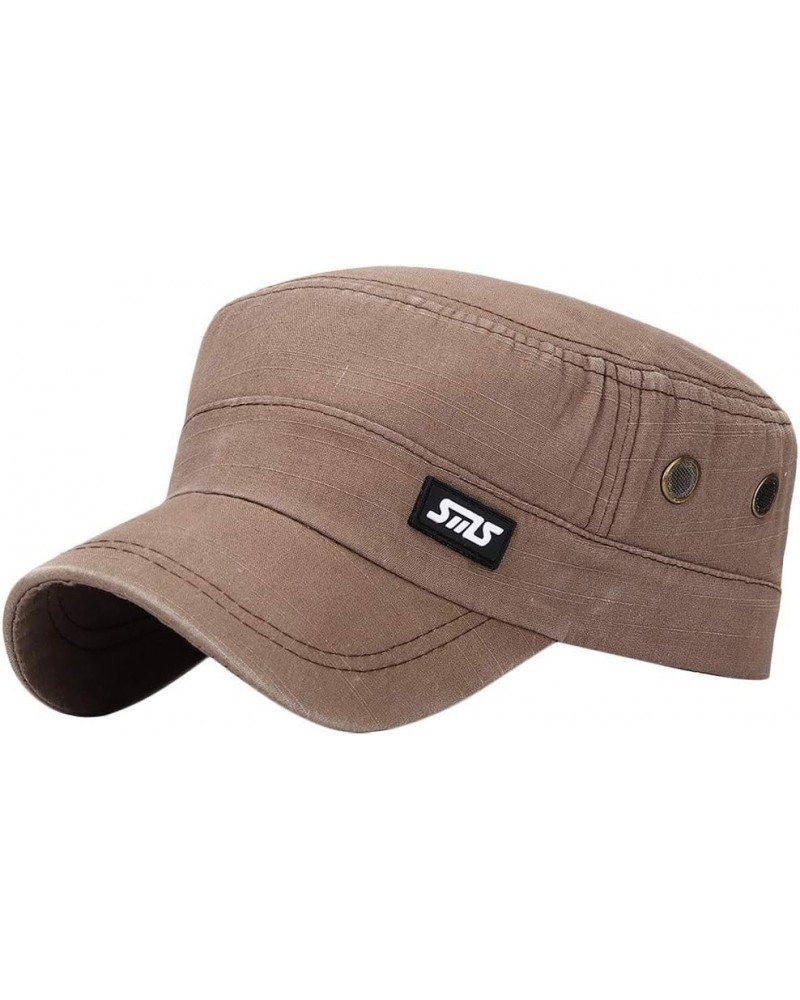 Mens Fashion Casual Cotton Flat Top Sunshade Washing Hat Hiking Hat Hat Old Man Hat for Men Brown-a $10.98 Sun Hats