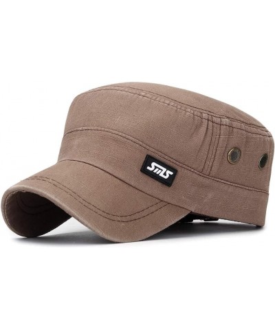 Mens Fashion Casual Cotton Flat Top Sunshade Washing Hat Hiking Hat Hat Old Man Hat for Men Brown-a $10.98 Sun Hats