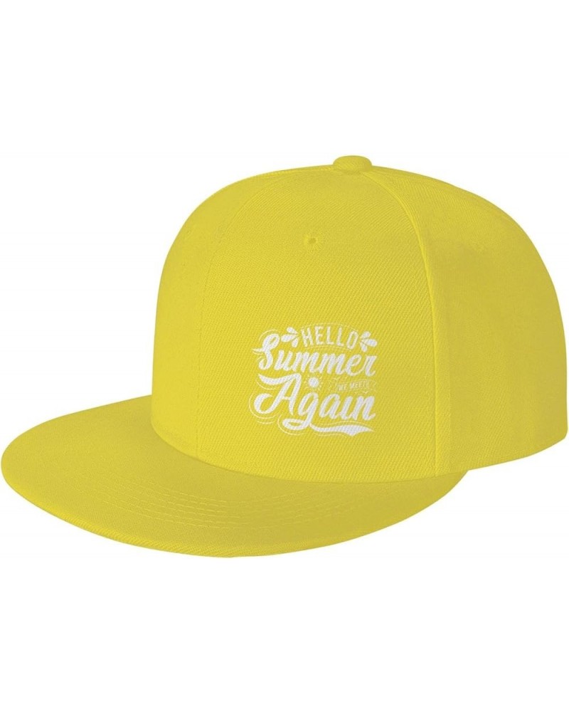 Hello Summer We Met Again Unisex Snapback Hat Classic Fashion Trucker Adjustable Brim Baseball Cap Yellow $9.78 Baseball Caps