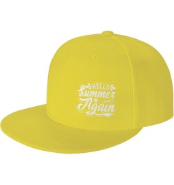 Hello Summer We Met Again Unisex Snapback Hat Classic Fashion Trucker Adjustable Brim Baseball Cap Yellow $9.78 Baseball Caps