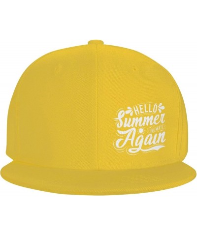 Hello Summer We Met Again Unisex Snapback Hat Classic Fashion Trucker Adjustable Brim Baseball Cap Yellow $9.78 Baseball Caps