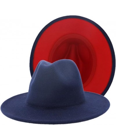 Mens Women Patchwork Wool Felt Floppy Jazz Fedora Hats Party Formal Hat Wide Brim Panama Trilby Cap Navy Blue Red $21.70 Fedoras