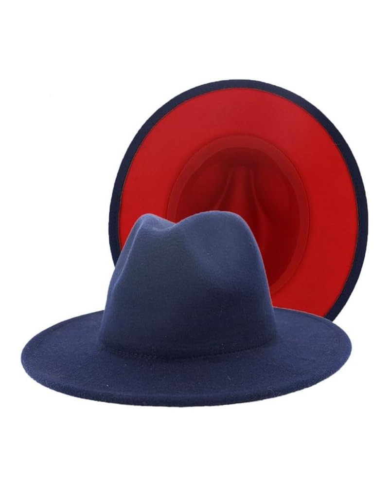 Mens Women Patchwork Wool Felt Floppy Jazz Fedora Hats Party Formal Hat Wide Brim Panama Trilby Cap Navy Blue Red $21.70 Fedoras