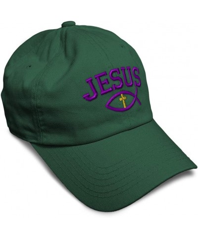 Soft Baseball Cap Jesus Fish Symbol Cross A Embroidery Christian Symbol Cotton Dad Hats for Men & Women Forest Green Design O...