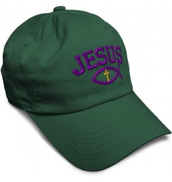 Soft Baseball Cap Jesus Fish Symbol Cross A Embroidery Christian Symbol Cotton Dad Hats for Men & Women Forest Green Design O...