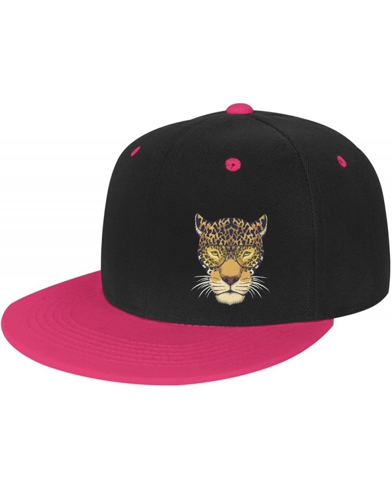 Tiger Head with Eyeglasses Snapback Hats for Men Women Hat Baseball Cap Flat Bill Visor White Hat Pink $10.14 Baseball Caps