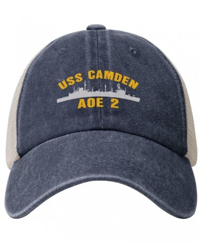 USS Camden AOE 2 Unisex Cowboy Mesh Baseball Cap Sandwich Cap Denim Hats Baseball Cap Navy Blue $17.51 Baseball Caps