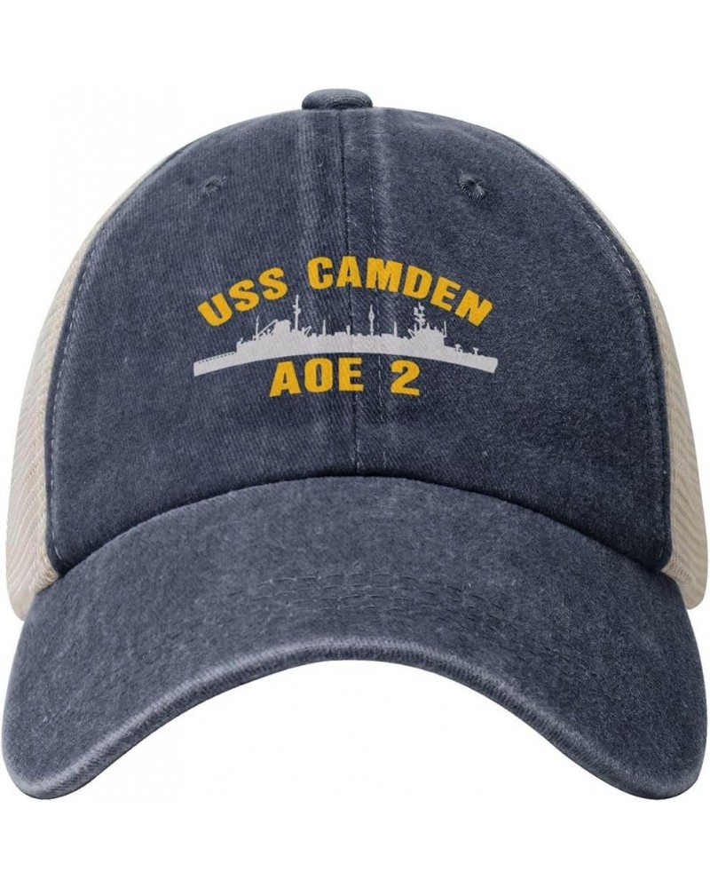 USS Camden AOE 2 Unisex Cowboy Mesh Baseball Cap Sandwich Cap Denim Hats Baseball Cap Navy Blue $17.51 Baseball Caps