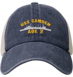 USS Camden AOE 2 Unisex Cowboy Mesh Baseball Cap Sandwich Cap Denim Hats Baseball Cap Navy Blue $17.51 Baseball Caps