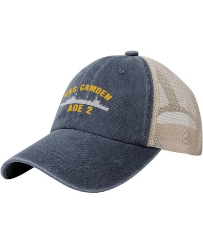 USS Camden AOE 2 Unisex Cowboy Mesh Baseball Cap Sandwich Cap Denim Hats Baseball Cap Navy Blue $17.51 Baseball Caps