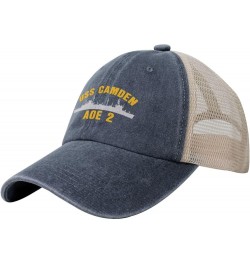 USS Camden AOE 2 Unisex Cowboy Mesh Baseball Cap Sandwich Cap Denim Hats Baseball Cap Navy Blue $17.51 Baseball Caps