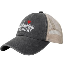 Vintage Washed Cotton Mesh Cap I Love Consuming Content Baseball Cap Adjustable Dad Hat Cowboy Trucker Hat,Black Black $12.23...