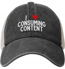 Vintage Washed Cotton Mesh Cap I Love Consuming Content Baseball Cap Adjustable Dad Hat Cowboy Trucker Hat,Black Black $12.23...