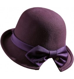 Dome Top Wool Felt Fedora Hats Women Winter Warm Church Cloche Derby Hat with Bowknot Ribbon Purple $29.40 Fedoras