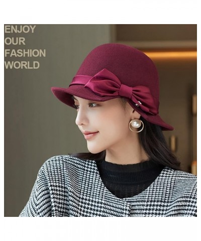 Dome Top Wool Felt Fedora Hats Women Winter Warm Church Cloche Derby Hat with Bowknot Ribbon Purple $29.40 Fedoras