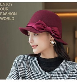 Dome Top Wool Felt Fedora Hats Women Winter Warm Church Cloche Derby Hat with Bowknot Ribbon Purple $29.40 Fedoras