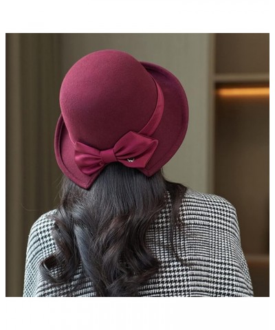 Dome Top Wool Felt Fedora Hats Women Winter Warm Church Cloche Derby Hat with Bowknot Ribbon Purple $29.40 Fedoras