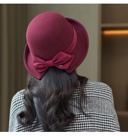 Dome Top Wool Felt Fedora Hats Women Winter Warm Church Cloche Derby Hat with Bowknot Ribbon Purple $29.40 Fedoras