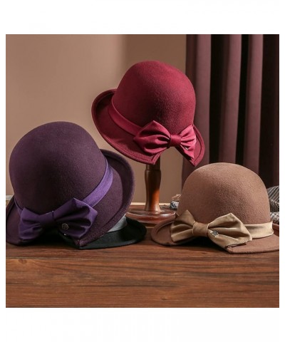 Dome Top Wool Felt Fedora Hats Women Winter Warm Church Cloche Derby Hat with Bowknot Ribbon Purple $29.40 Fedoras