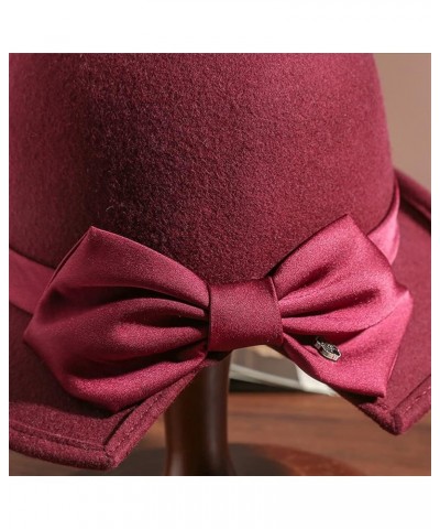 Dome Top Wool Felt Fedora Hats Women Winter Warm Church Cloche Derby Hat with Bowknot Ribbon Purple $29.40 Fedoras