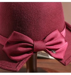 Dome Top Wool Felt Fedora Hats Women Winter Warm Church Cloche Derby Hat with Bowknot Ribbon Purple $29.40 Fedoras