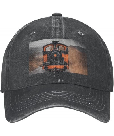 Locomotive Print Washed Cowboy Baseball Cap for Adults Adjustable Caps Fashion Cap A Sun Hat Black $12.23 Baseball Caps