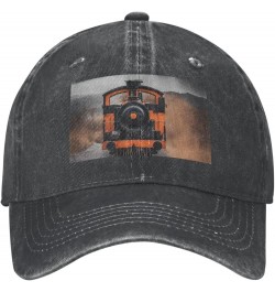 Locomotive Print Washed Cowboy Baseball Cap for Adults Adjustable Caps Fashion Cap A Sun Hat Black $12.23 Baseball Caps