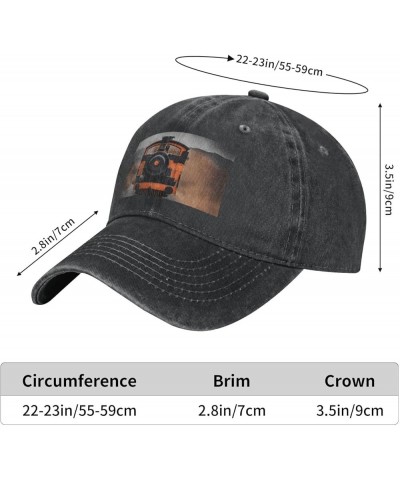 Locomotive Print Washed Cowboy Baseball Cap for Adults Adjustable Caps Fashion Cap A Sun Hat Black $12.23 Baseball Caps