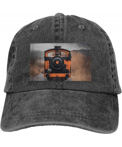 Locomotive Print Washed Cowboy Baseball Cap for Adults Adjustable Caps Fashion Cap A Sun Hat Black $12.23 Baseball Caps