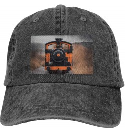 Locomotive Print Washed Cowboy Baseball Cap for Adults Adjustable Caps Fashion Cap A Sun Hat Black $12.23 Baseball Caps