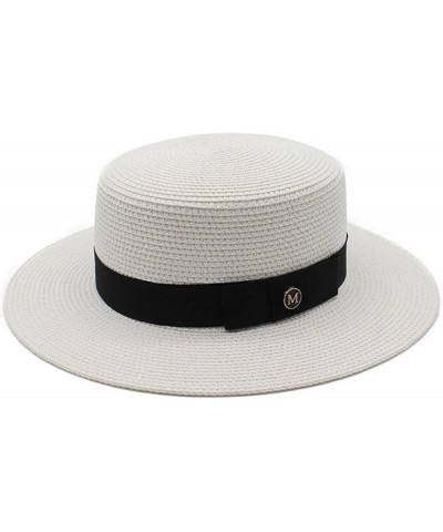 Men's Flat Brim Sun Shade Straw Hat Women Flat Top Panama Bowler Hat Sunscreen Seaside Vacation Sun Hat White $14.90 Sun Hats