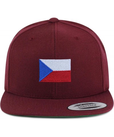 Czech Republic Flag Embroidered Yupoong Flat Bill 6 Panel Snapback Hat Country Flag Series Maroon $13.79 Baseball Caps